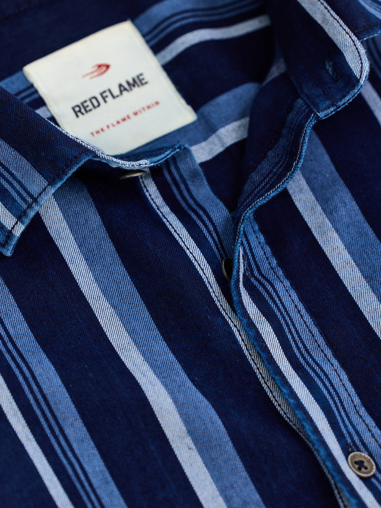 Navy Striped Denim Shirt