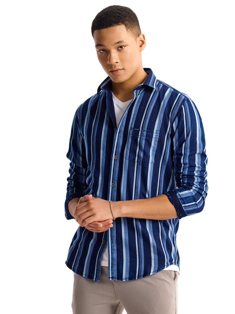 Navy Striped Denim Shirt