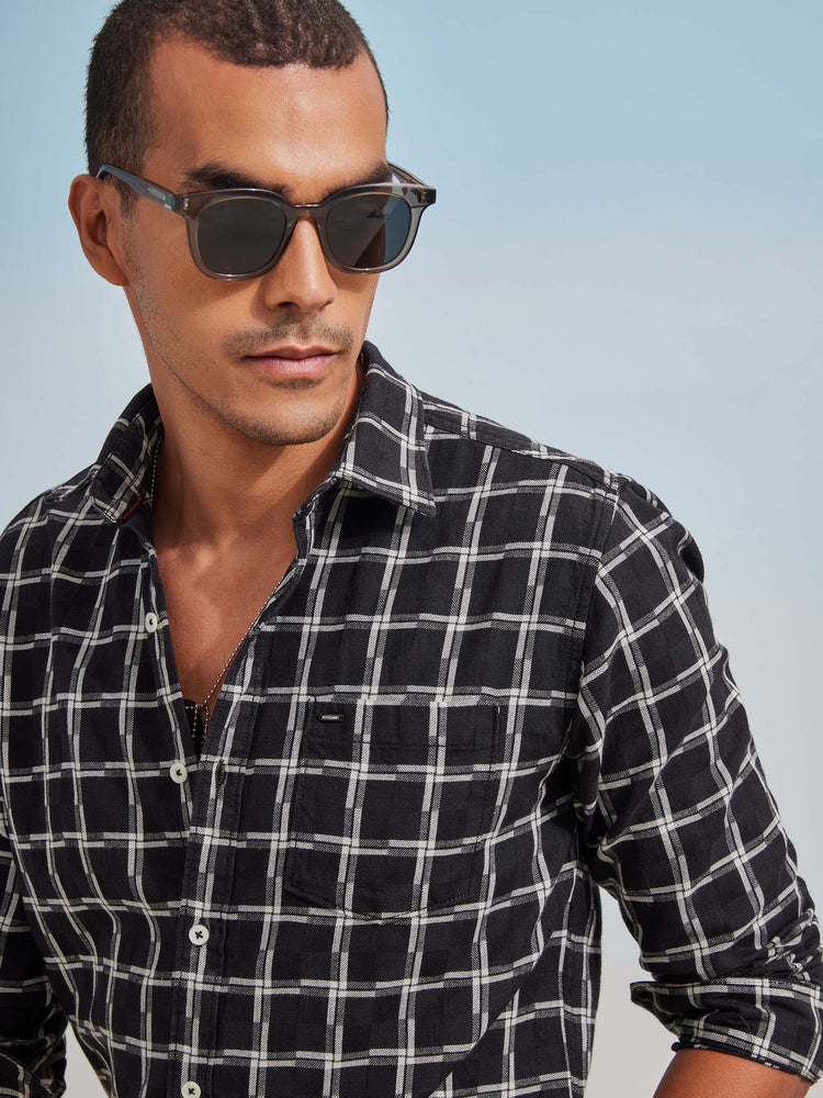 Black Denim Checked Shirt