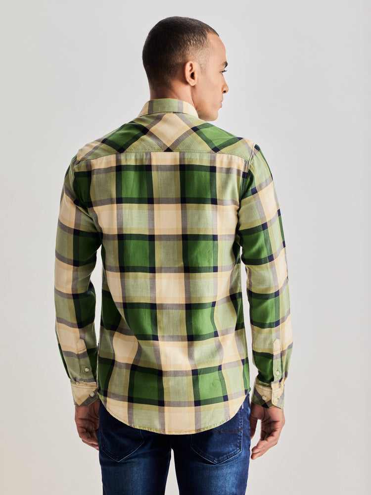 Green Pure Cotton Checked Shirt
