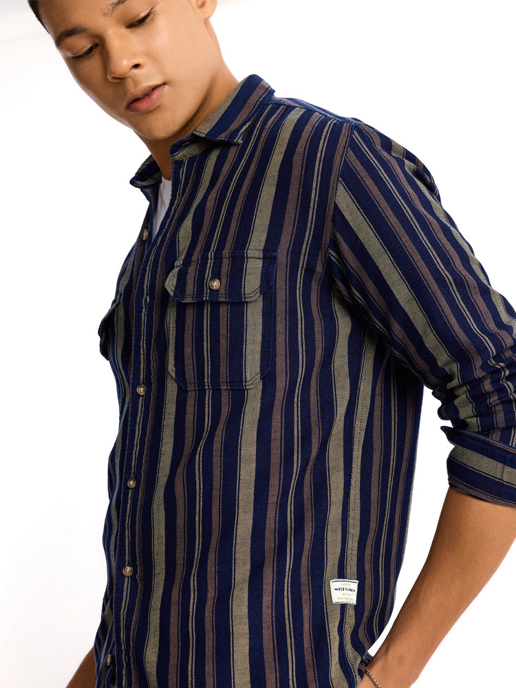 Navy Striped Denim Shirt