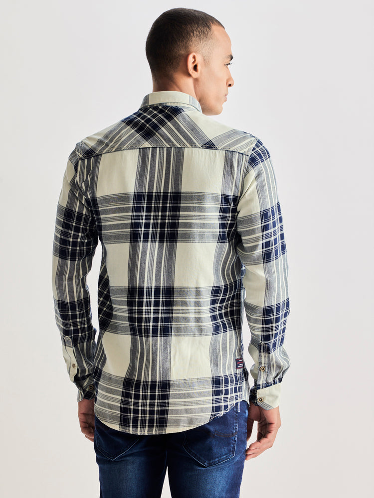 Grey Pure Cotton Checked Shirt