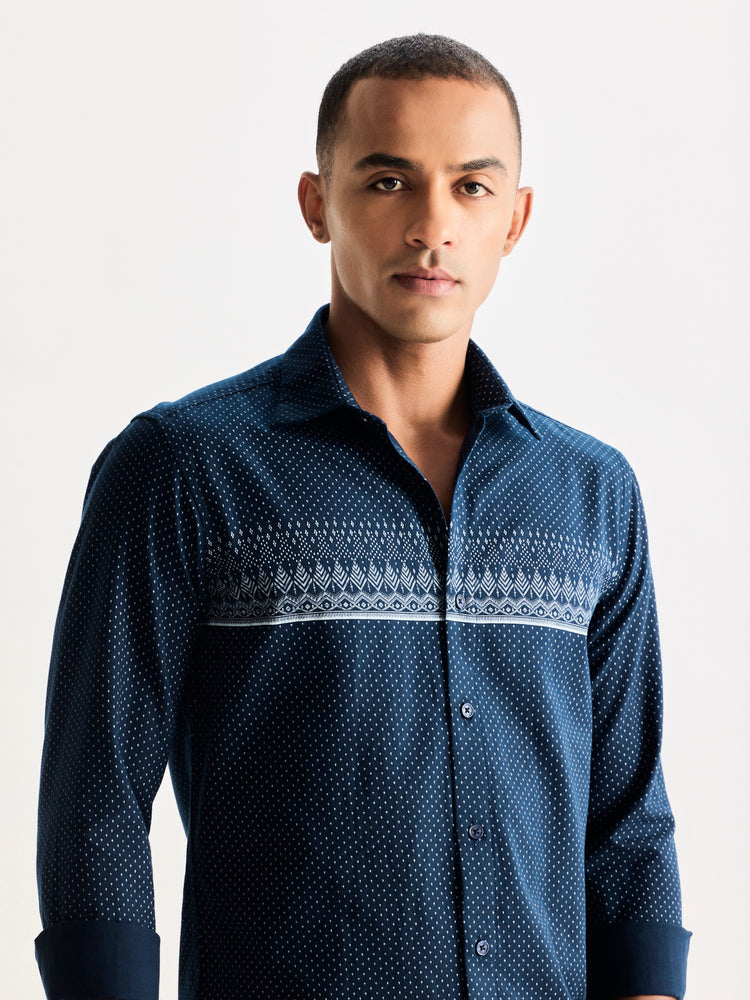 Navy Pure Cotton Printed Shirt