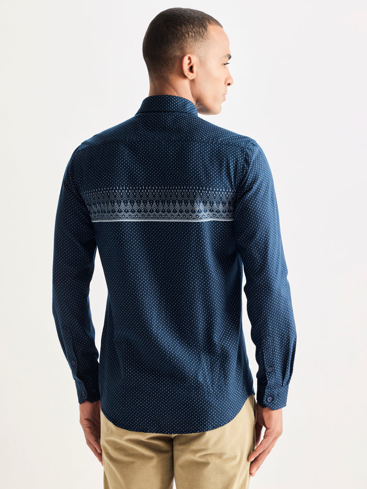 Navy Pure Cotton Printed Shirt