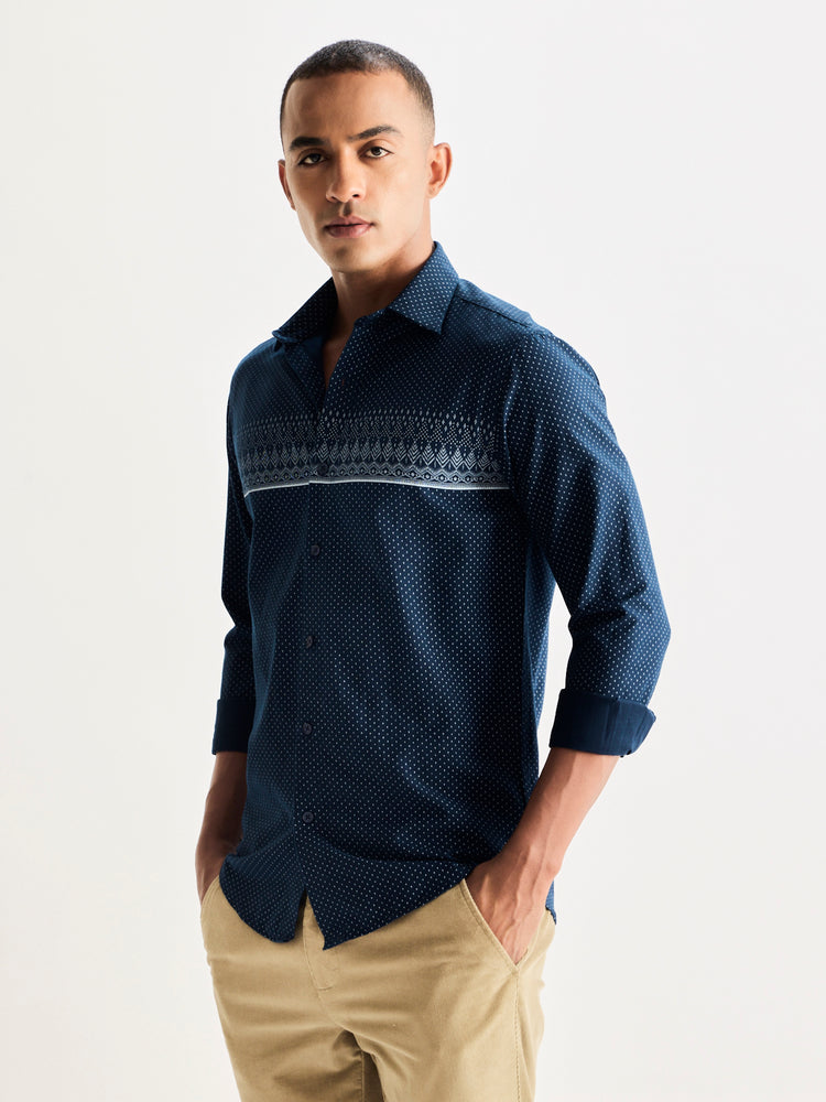Navy Pure Cotton Printed Shirt