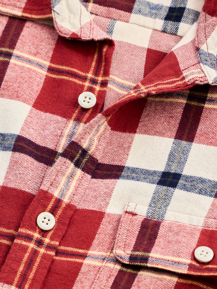 Red Brushed Cotton Checked Cargo-Shirt