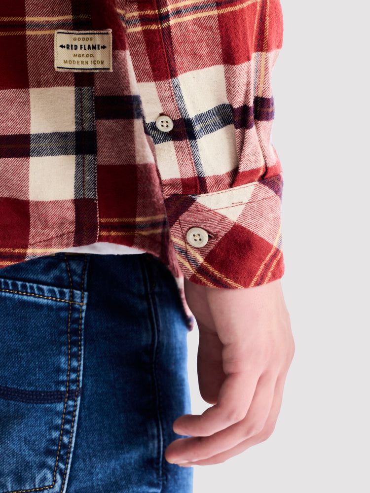 Red Brushed Cotton Checked Cargo-Shirt