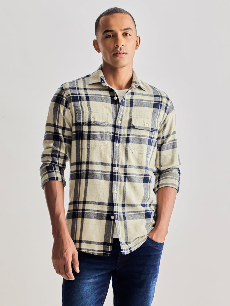 Grey Brushed Cotton Checked Shirt