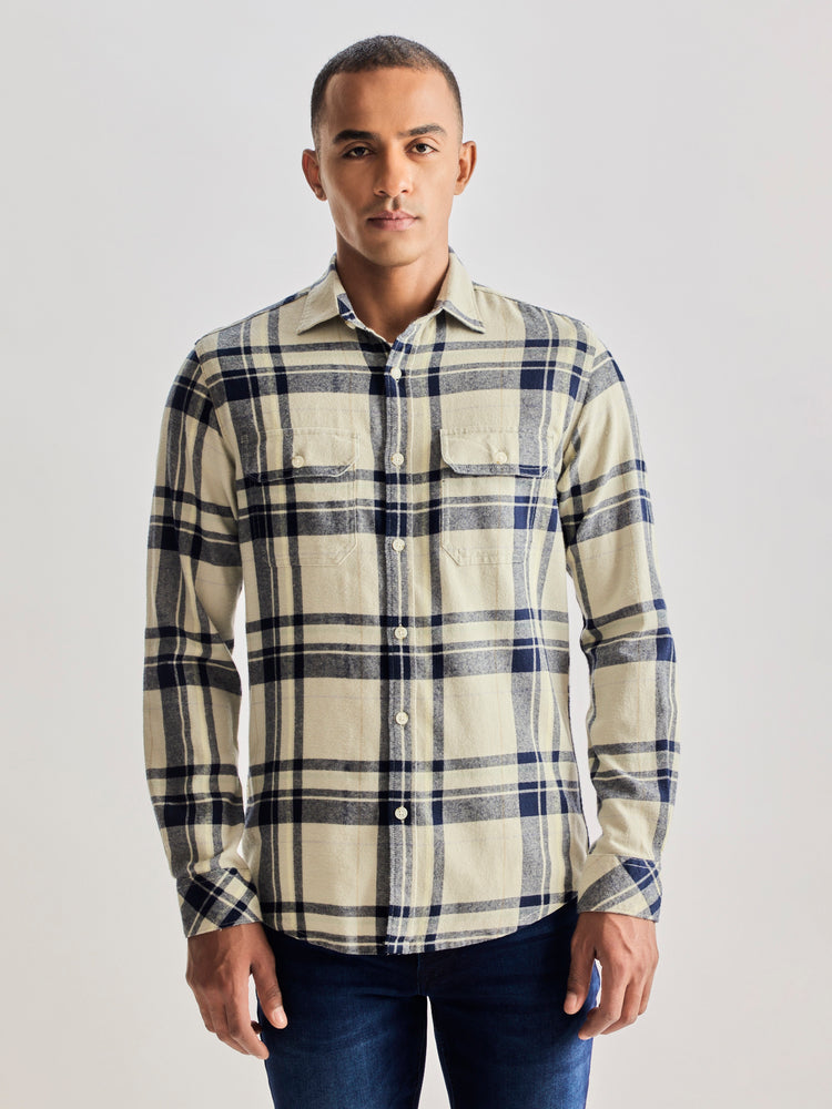 Grey Brushed Cotton Checked Shirt