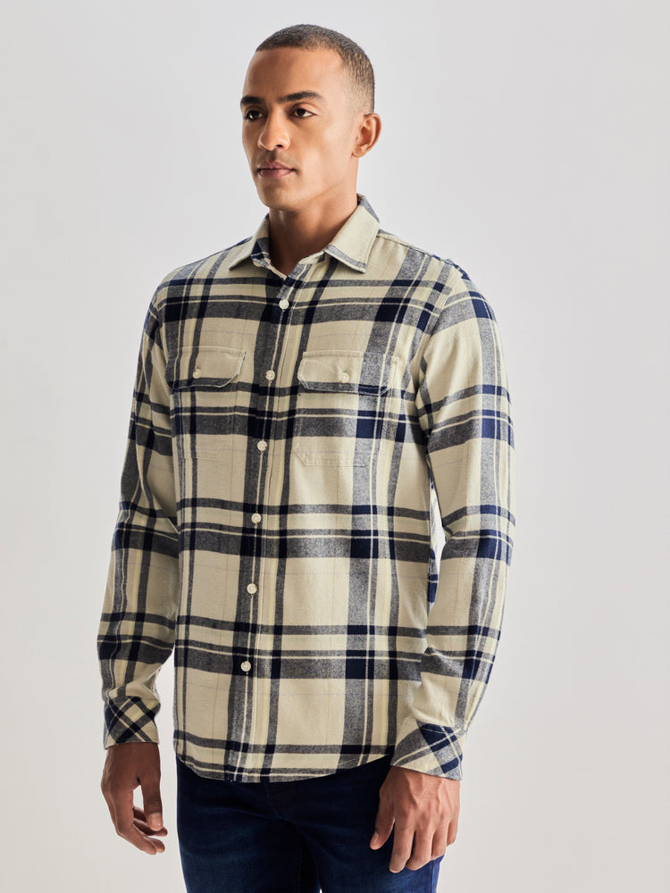 Grey Brushed Cotton Checked Shirt