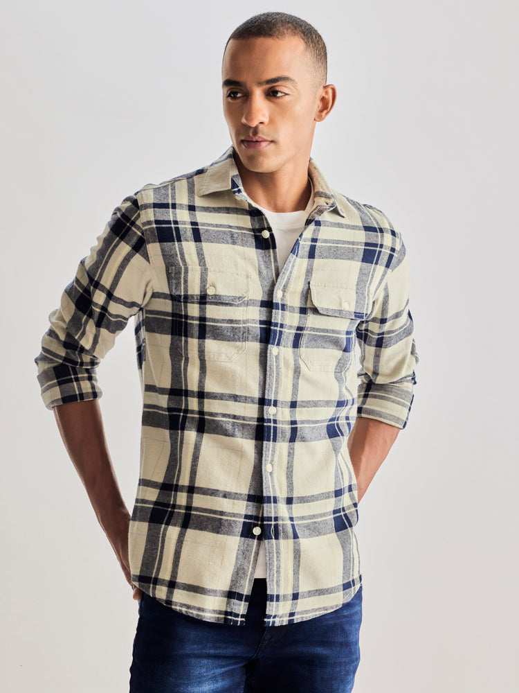 Grey Brushed Cotton Checked Shirt