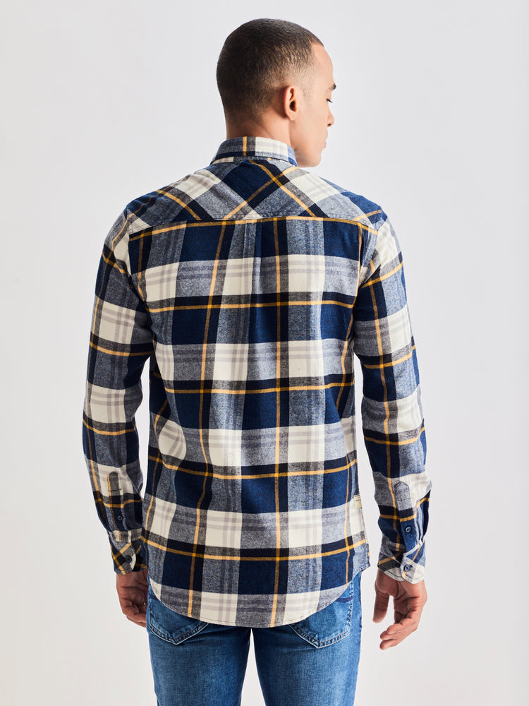 Grey Brushed Cotton Checked Cargo Shirt