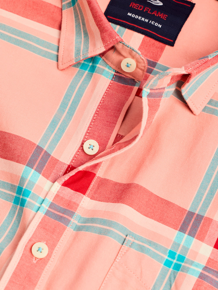 Red Pure Cotton Checked Shirt