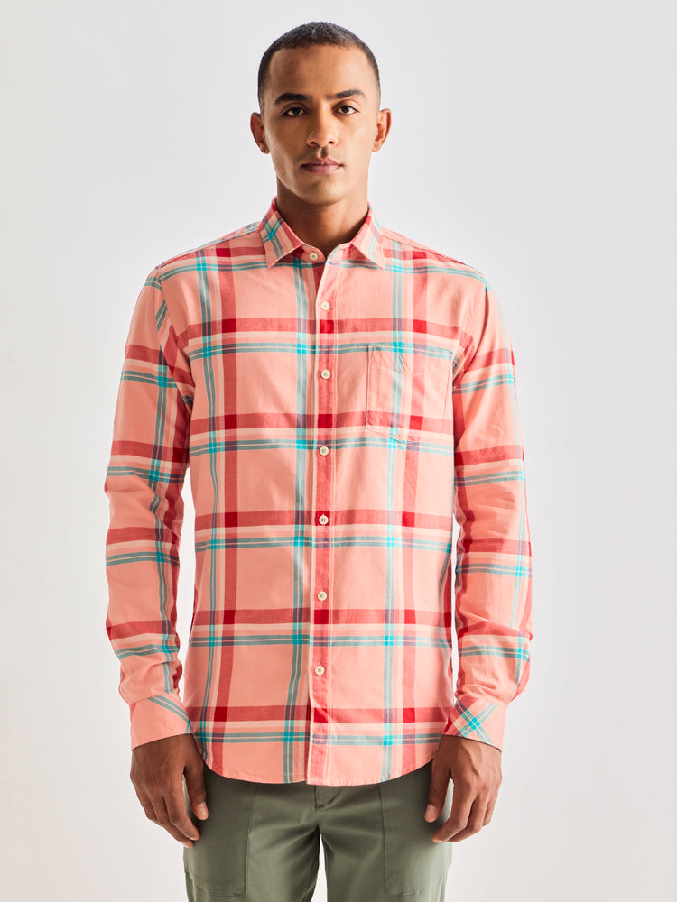 Red Pure Cotton Checked Shirt