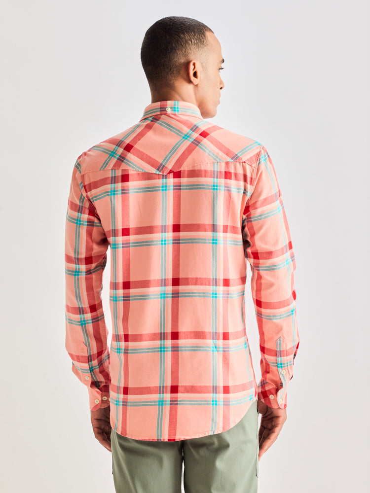 Red Pure Cotton Checked Shirt