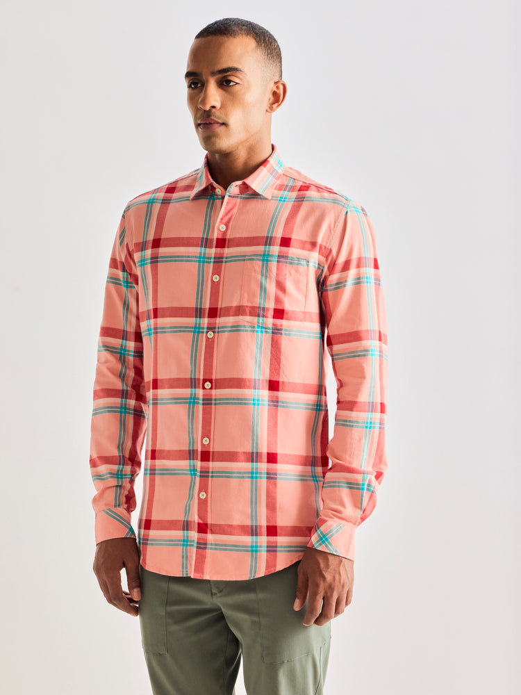 Red Pure Cotton Checked Shirt