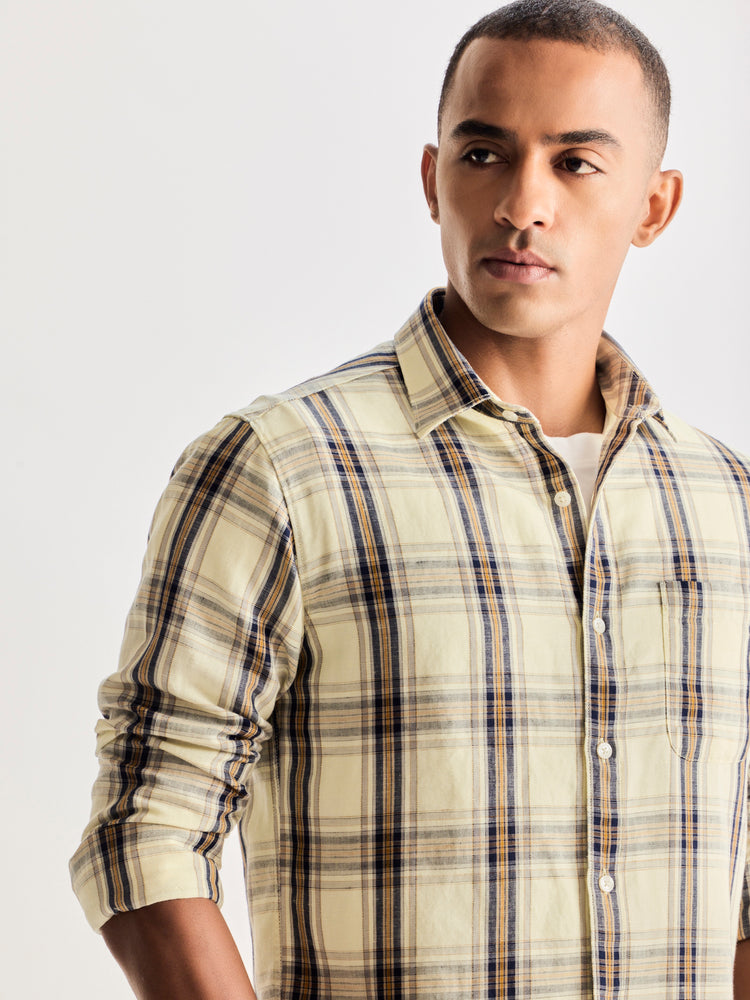 Cream Checked Linen Shirt