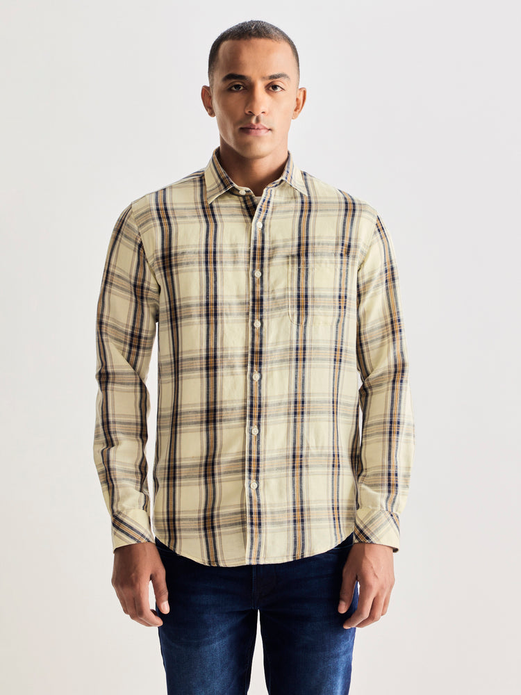 Cream Checked Linen Shirt