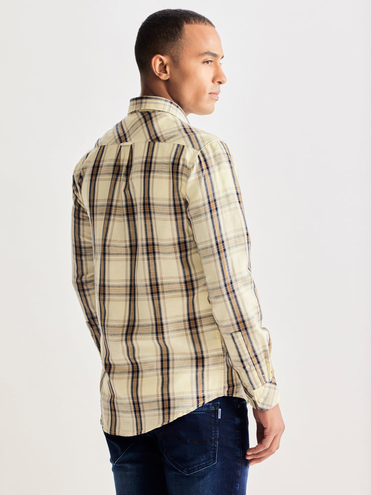 Cream Checked Linen Shirt