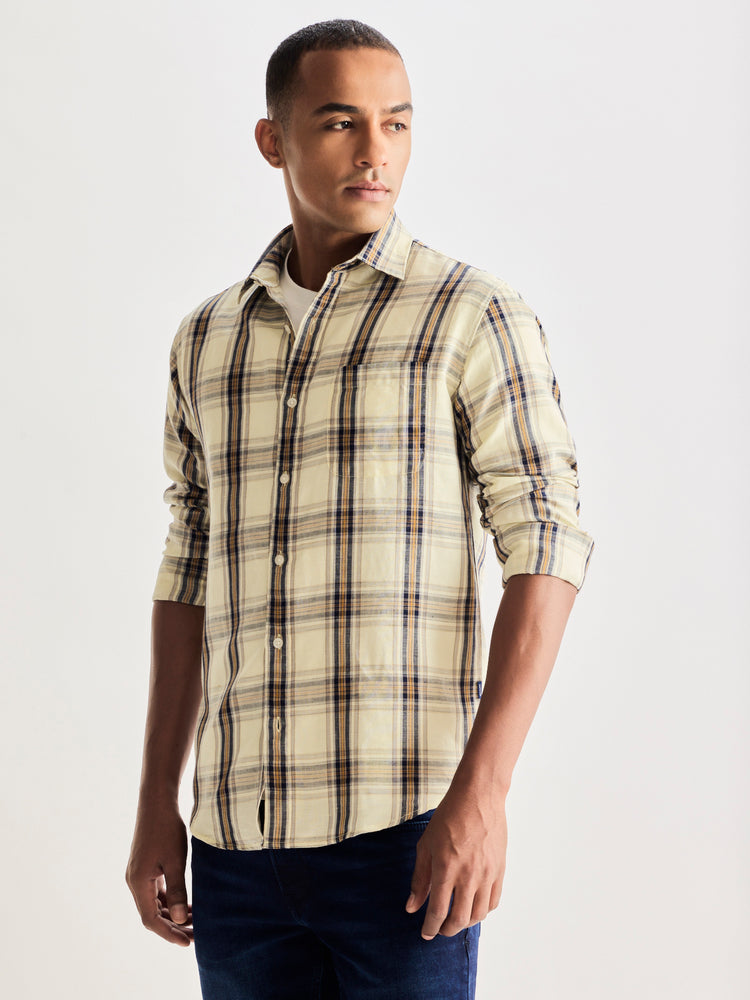 Cream Checked Linen Shirt