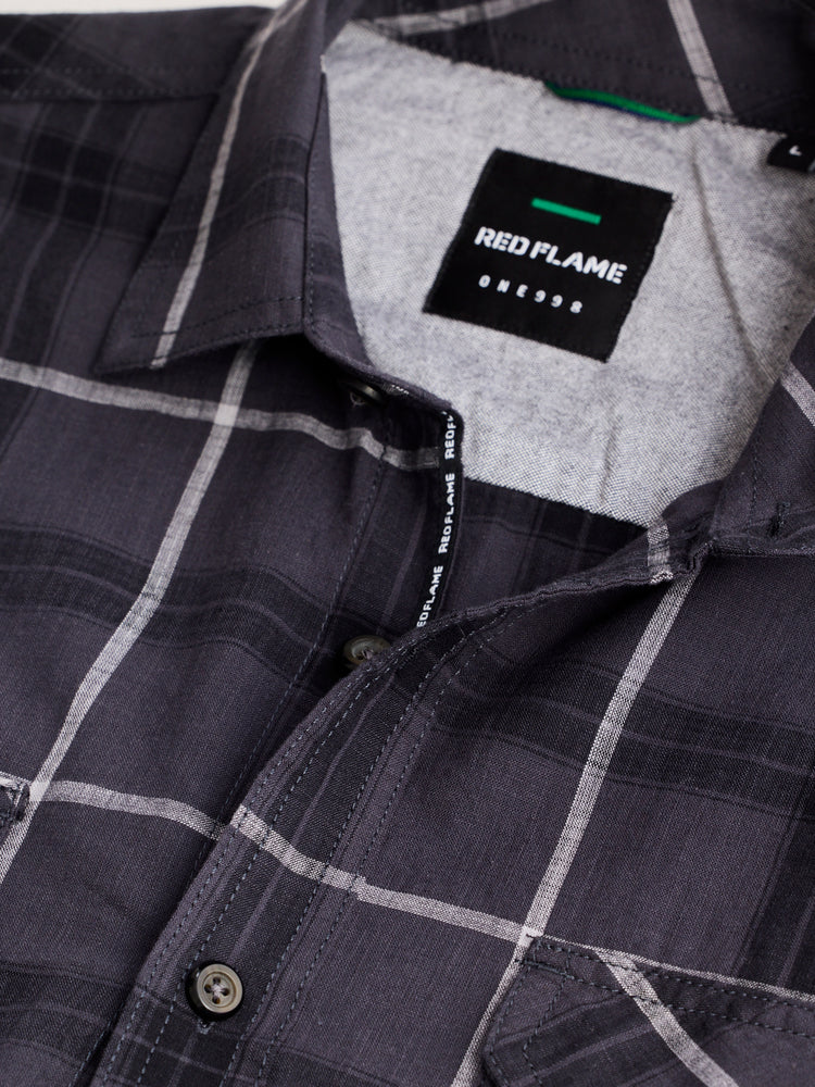 Grey Pure Cotton Checked Shirt