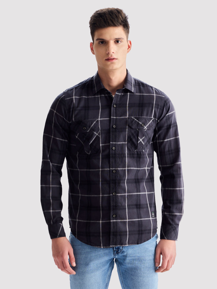 Grey Pure Cotton Checked Shirt