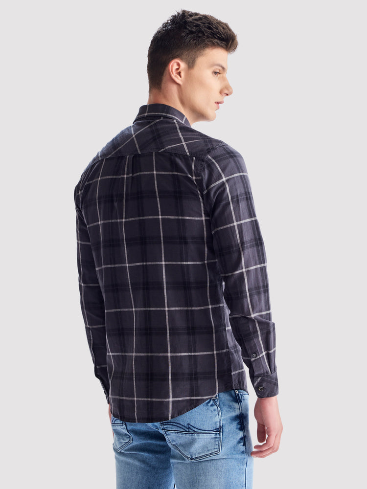 Grey Pure Cotton Checked Shirt
