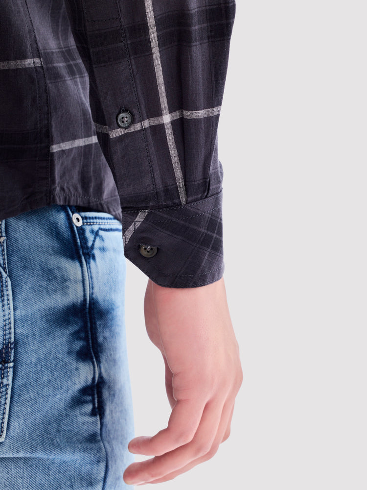 Grey Pure Cotton Checked Shirt