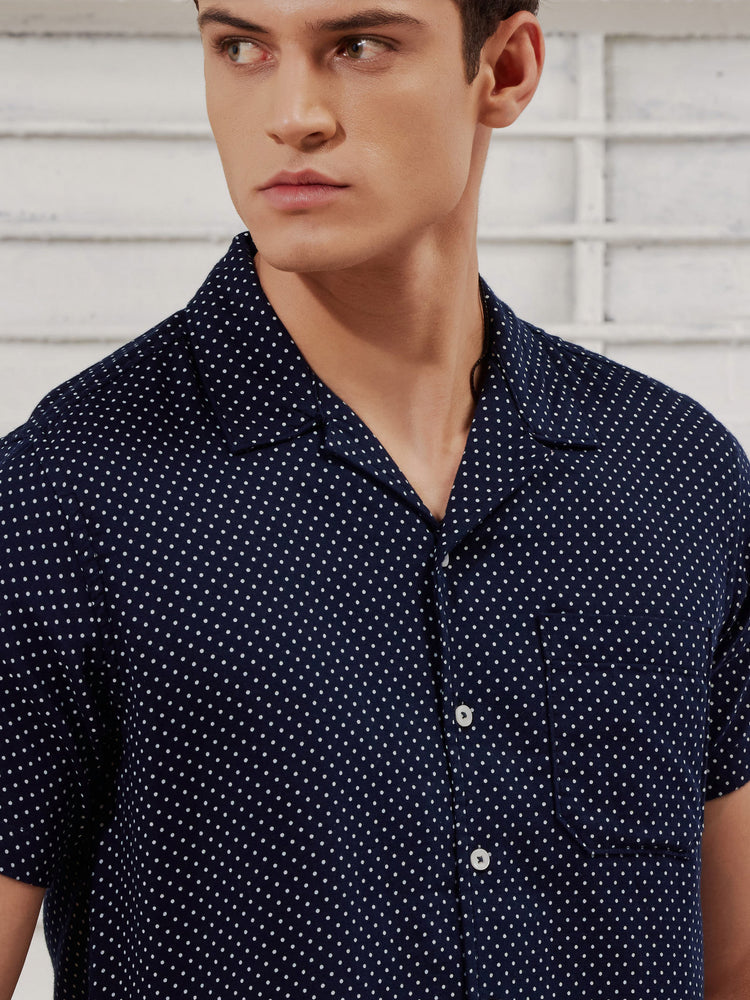 Micro Print Cuban Collar Shirt