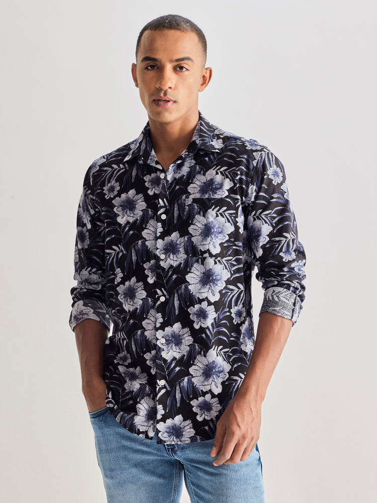 Navy Pure Cotton Printed Shirt