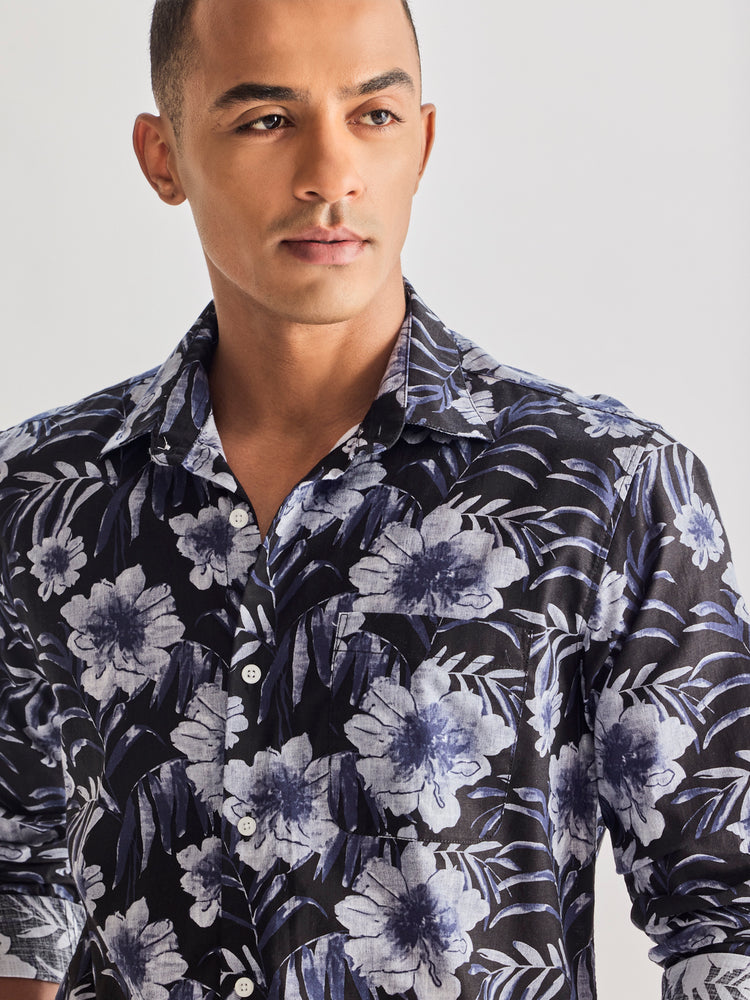 Navy Pure Cotton Printed Shirt