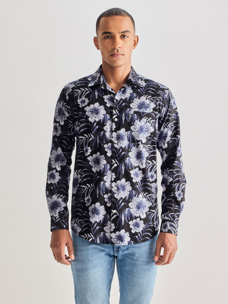 Navy Pure Cotton Printed Shirt
