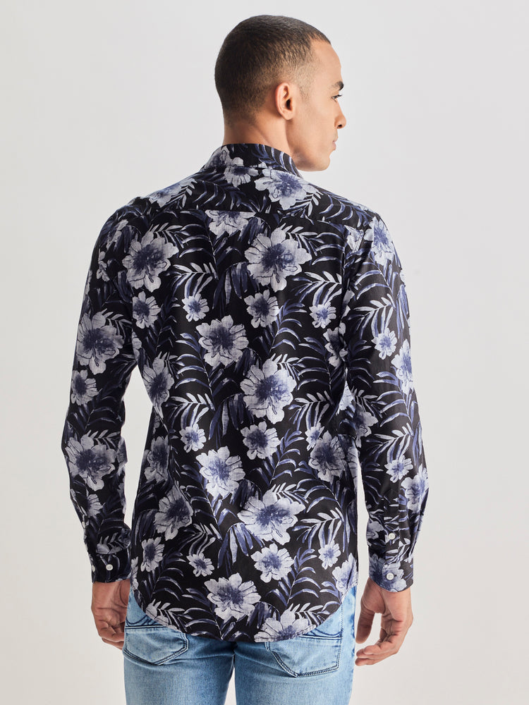 Navy Pure Cotton Printed Shirt