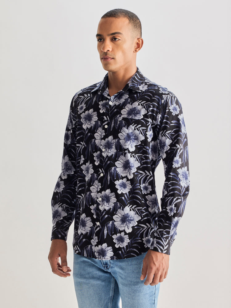 Navy Pure Cotton Printed Shirt