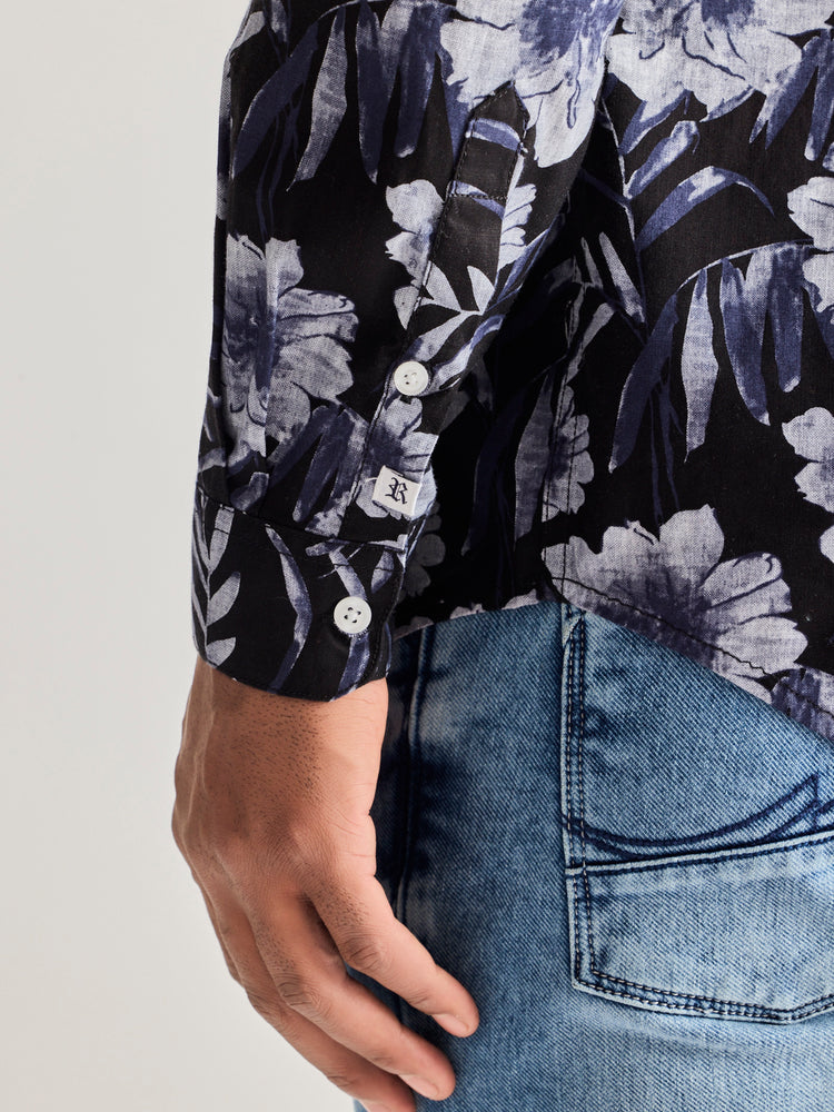 Navy Pure Cotton Printed Shirt