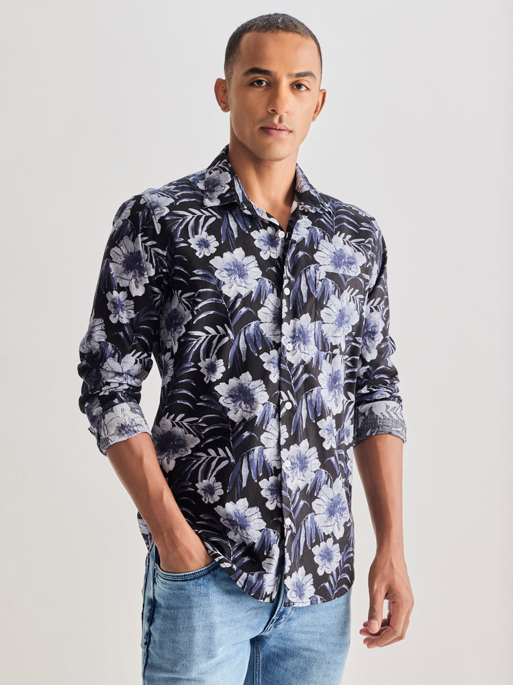 Navy Pure Cotton Printed Shirt