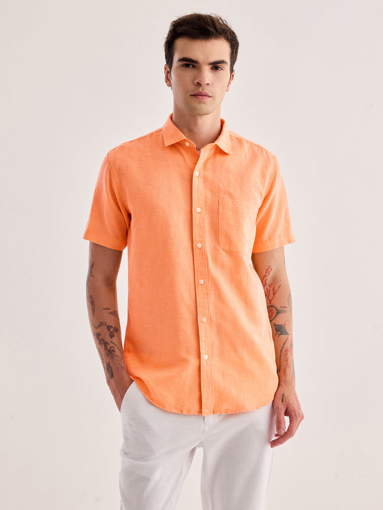 Orange Checked Linen Shirt
