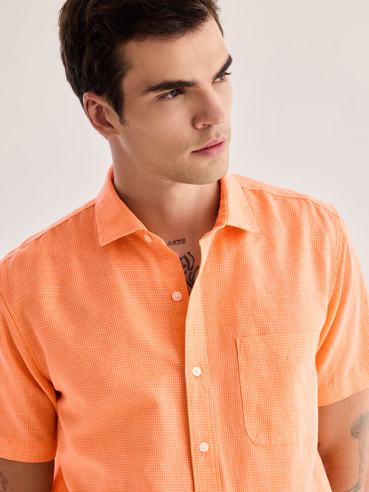 Orange Checked Linen Shirt