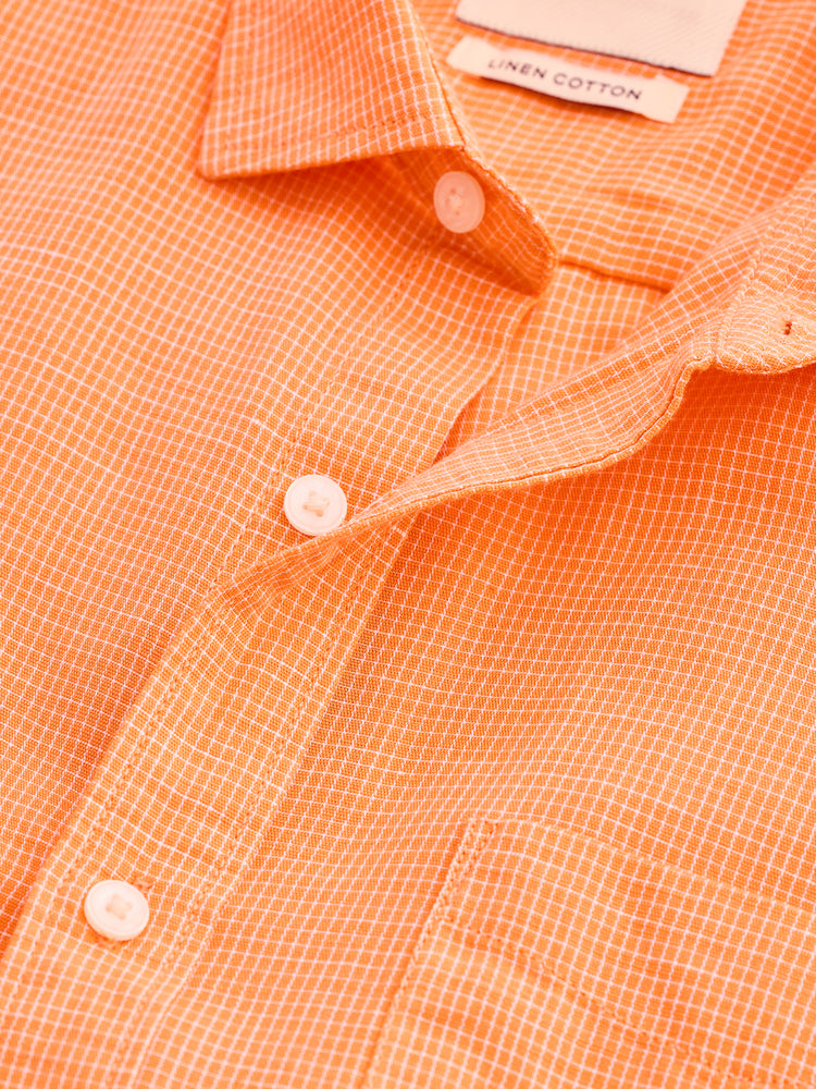 Orange Checked Linen Shirt