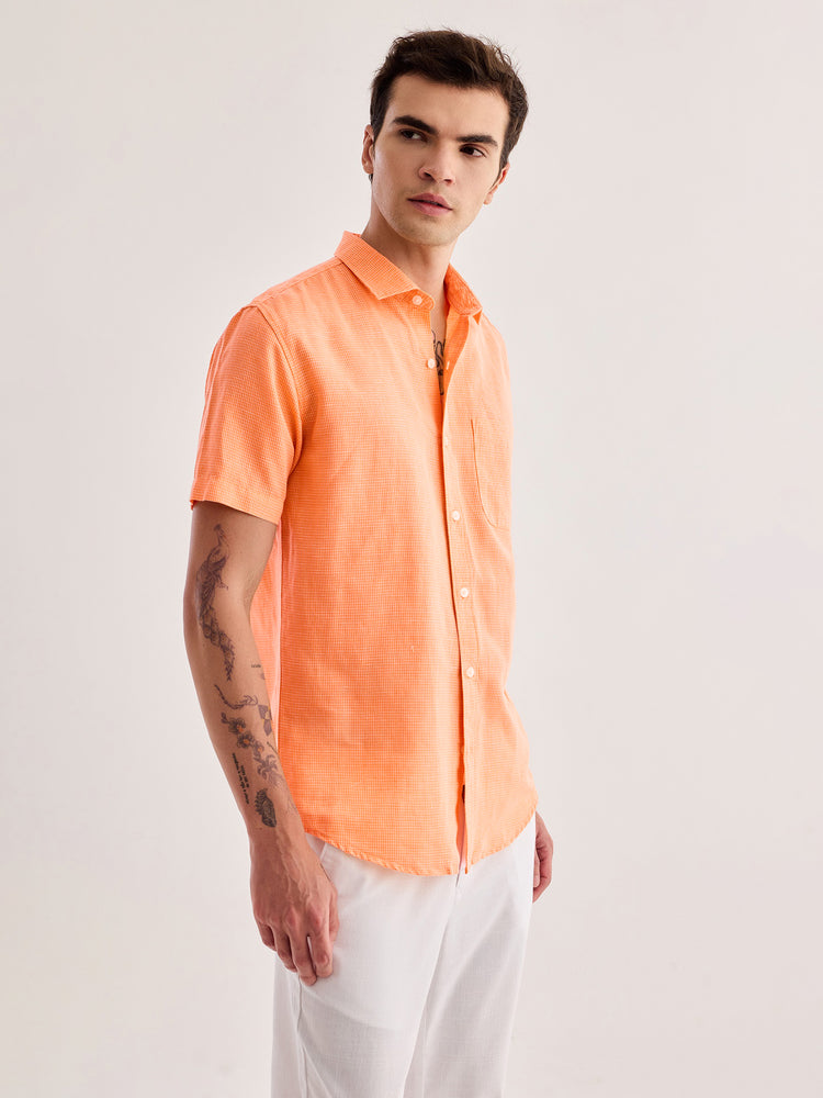 Orange Checked Linen Shirt