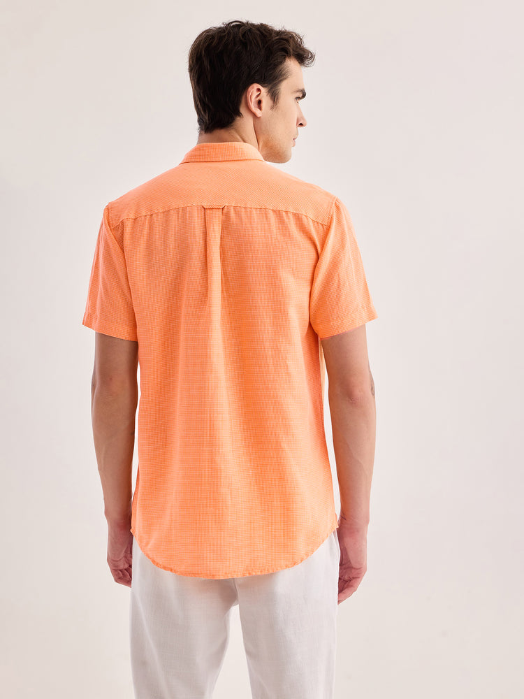 Orange Checked Linen Shirt