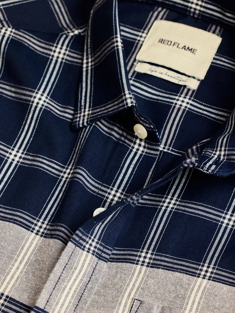 Navy Pure Cotton Checked Shirt