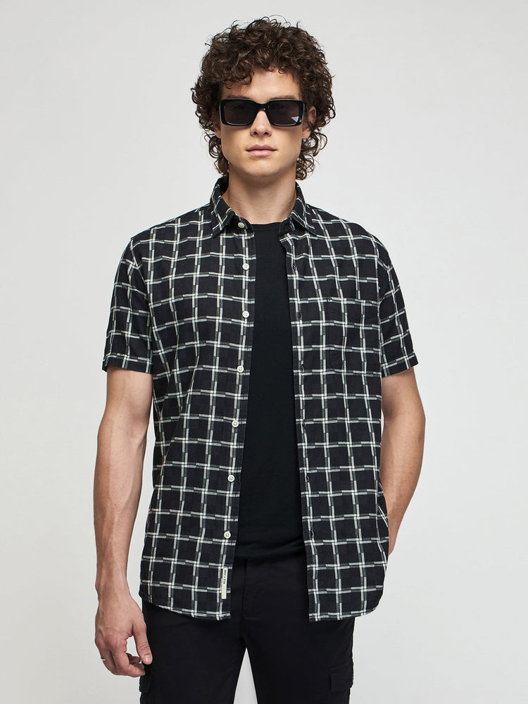 Checked Short Sleeve Denim Shirt