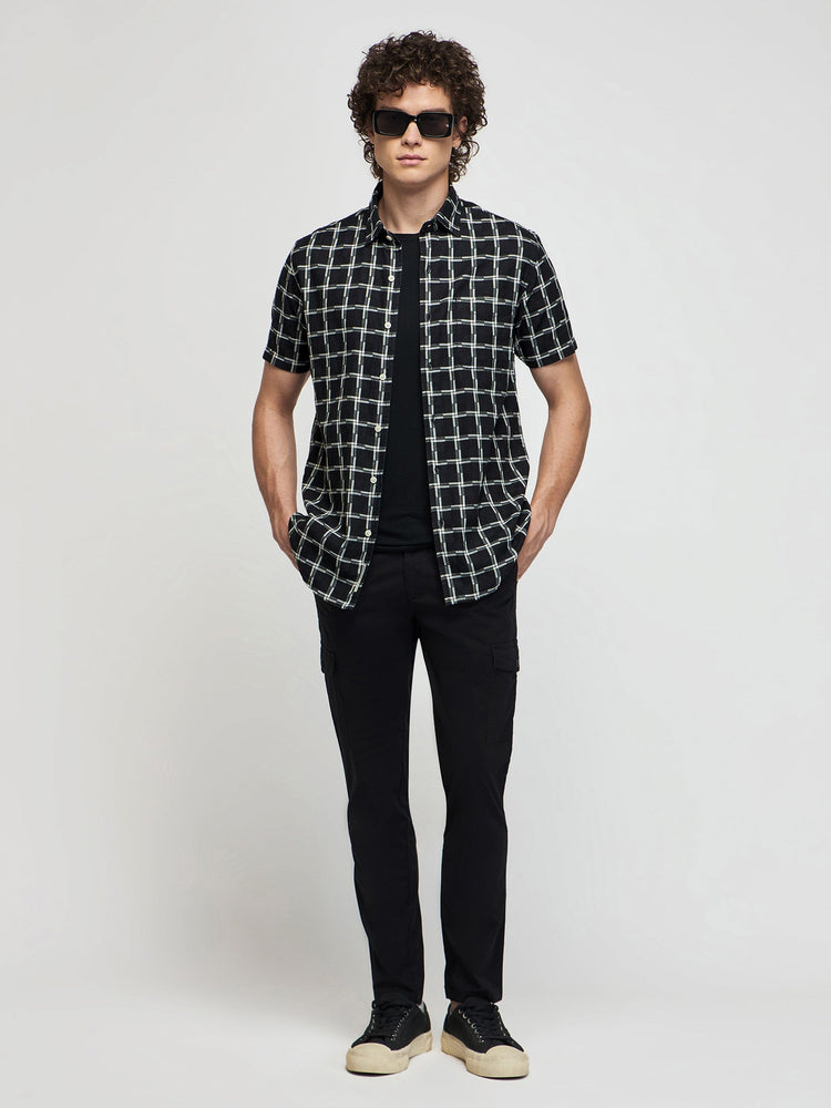 Checked Short Sleeve Denim Shirt