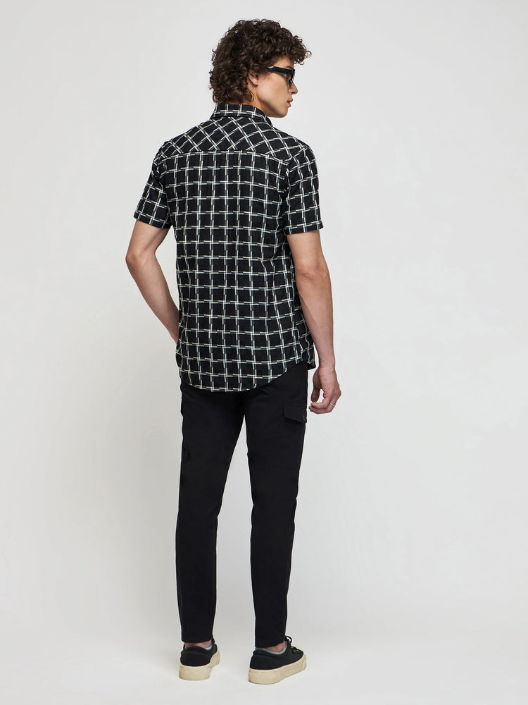 Checked Short Sleeve Denim Shirt