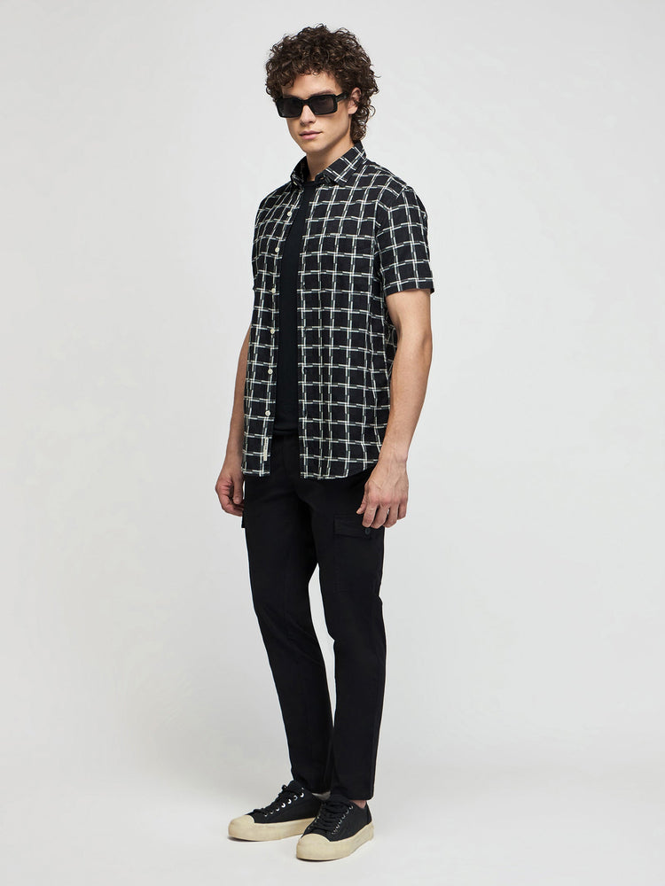 Checked Short Sleeve Denim Shirt