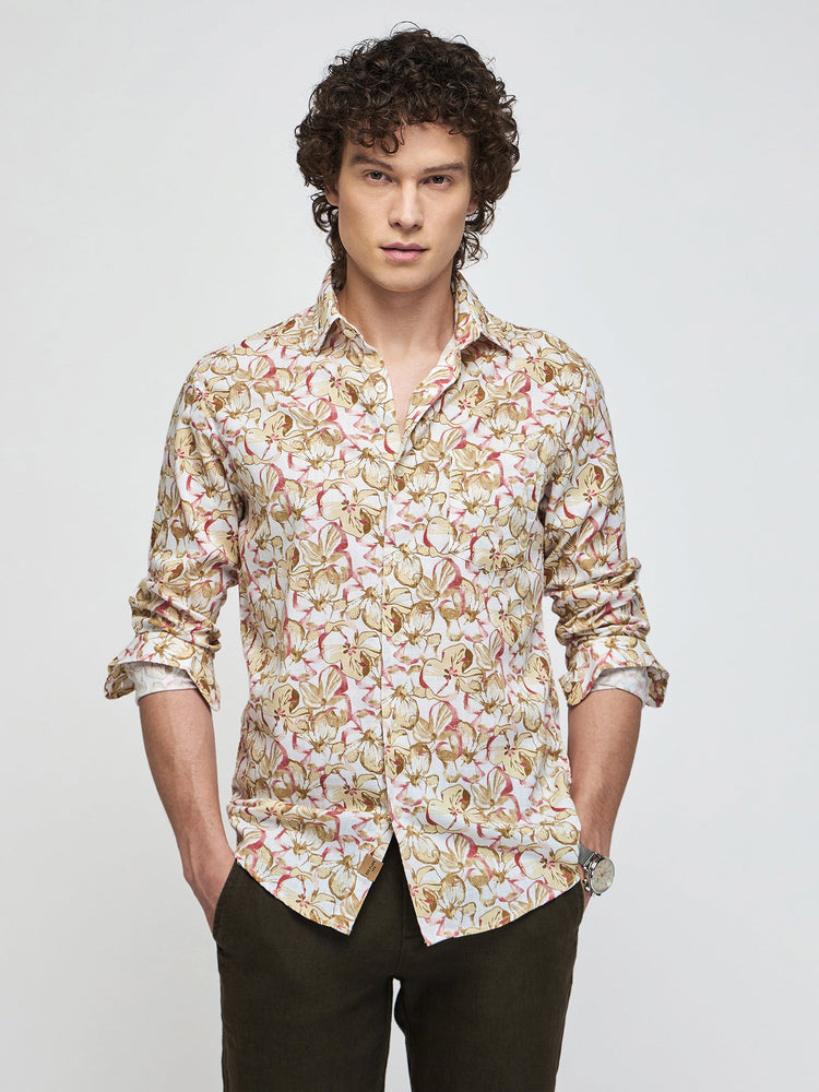 Floral Print Slub Cotton Shirt
