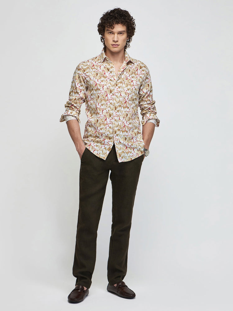 Floral Print Slub Cotton Shirt