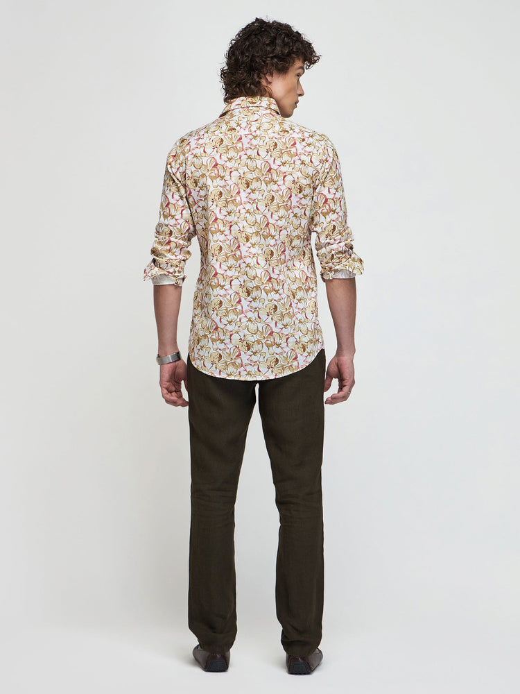Floral Print Slub Cotton Shirt