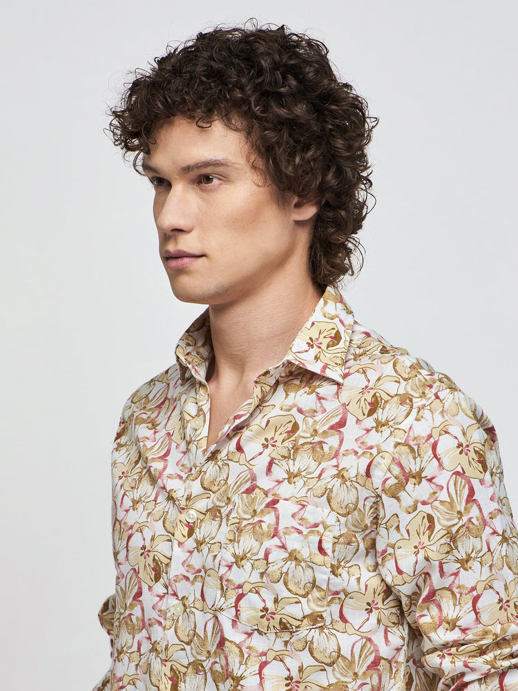 Floral Print Slub Cotton Shirt